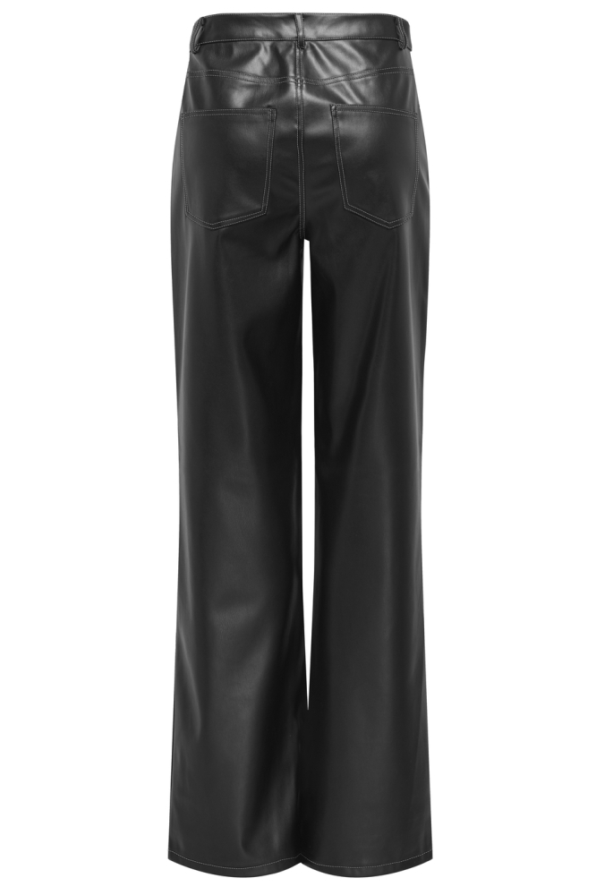 ONLJUICY-LANA HW WIDE FAUX LE PANT 15352598 BLACK/WHITE STITCHING